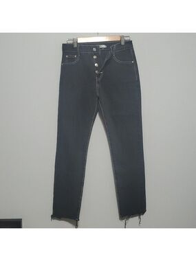 Adika jeans women's size medium black white trim button-fly raw-cut fray…